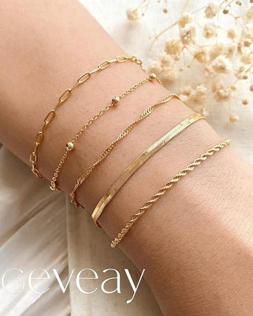 Gold Plated Stackable Bracelet Set for Women