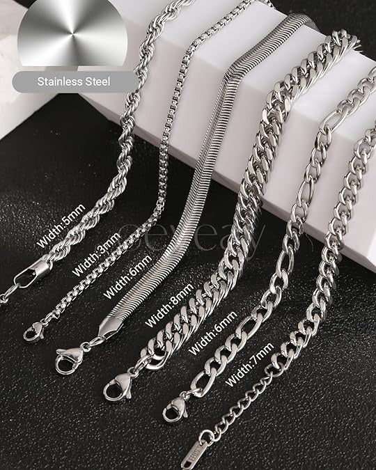 Men’s Silver Stainless Steel Cuban Link Bracelet Set